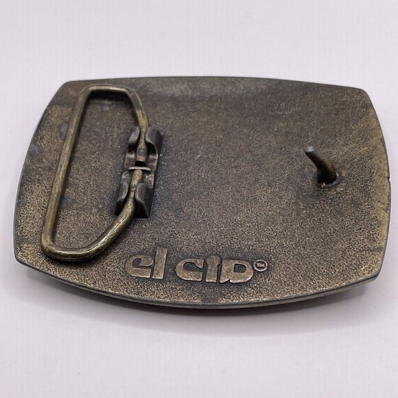 1980 VTG Lake Placid Olympics Winter New York Brown Leather Belt Buckle El Cid - Picture 7 of 10